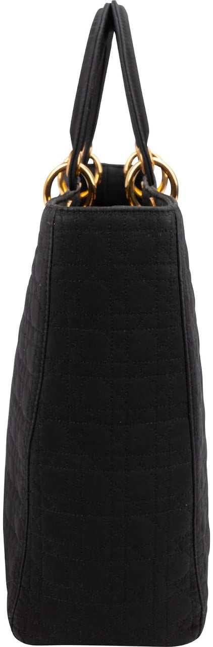 Dior Christian Dior Cotton Cannage Medium Lady Dior Handbag Zwart