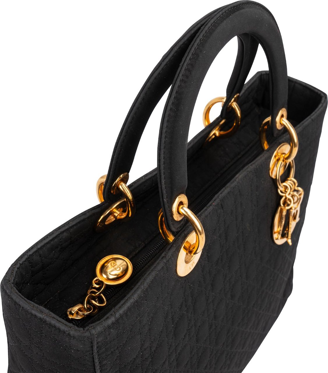 Dior Christian Dior Cotton Cannage Medium Lady Dior Handbag Zwart