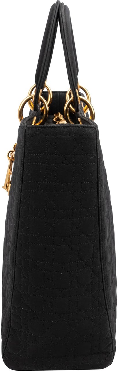 Dior Christian Dior Cotton Cannage Medium Lady Dior Handbag Zwart