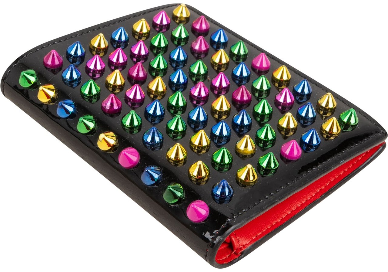Dior Christian Louboutin Patent Leather Multicolor Spikes Bifold Wallet Zwart
