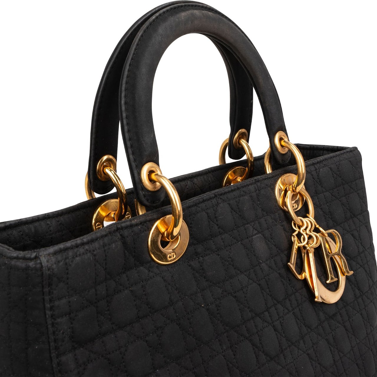 Dior Christian Dior Quilted Nylon Cannage Large Lady Dior Handbag Zwart