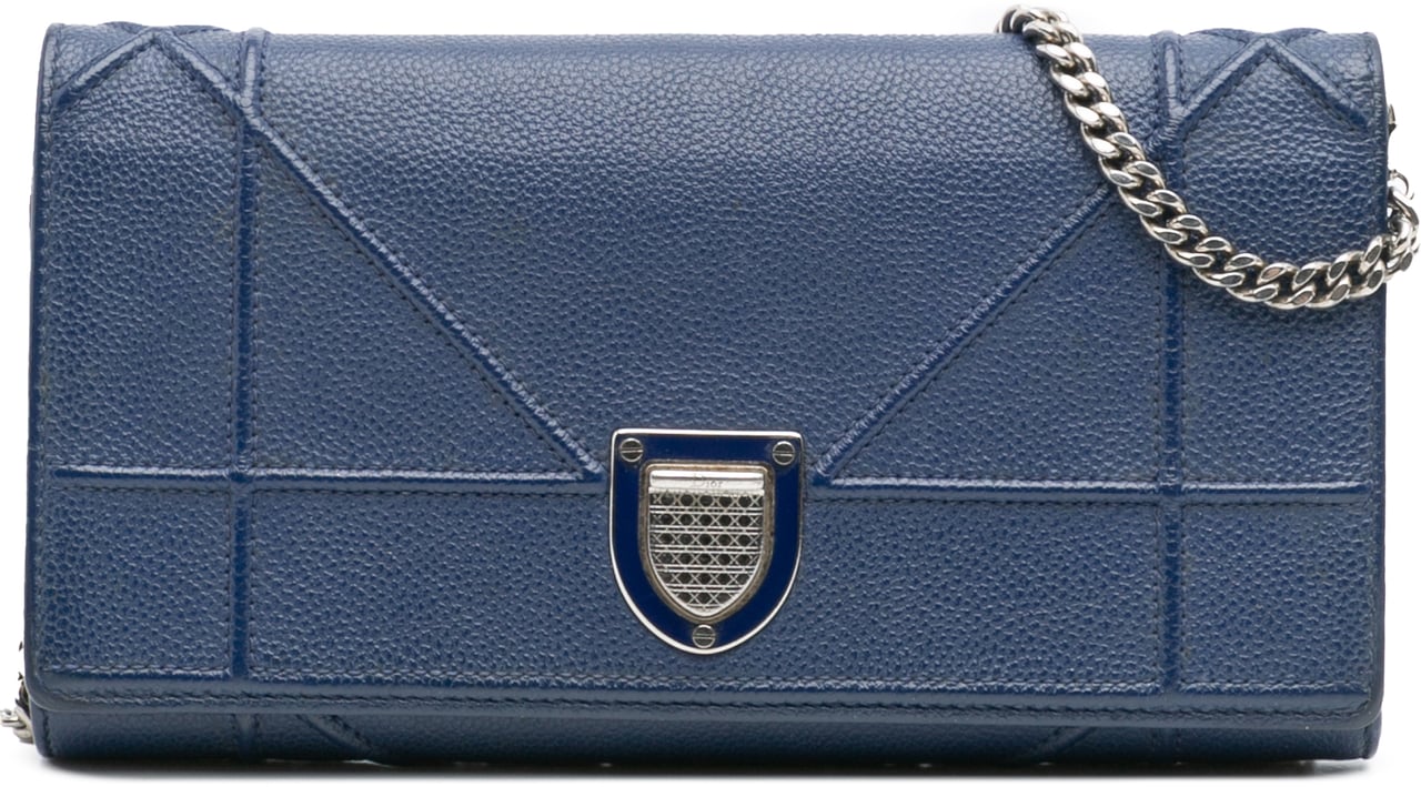Dior Grained Calfskin Diorama Croisiere Wallet on Chain Blauw