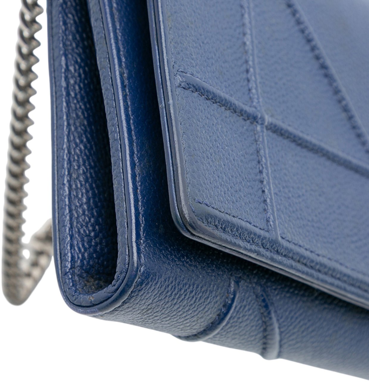 Dior Grained Calfskin Diorama Croisiere Wallet on Chain Blauw