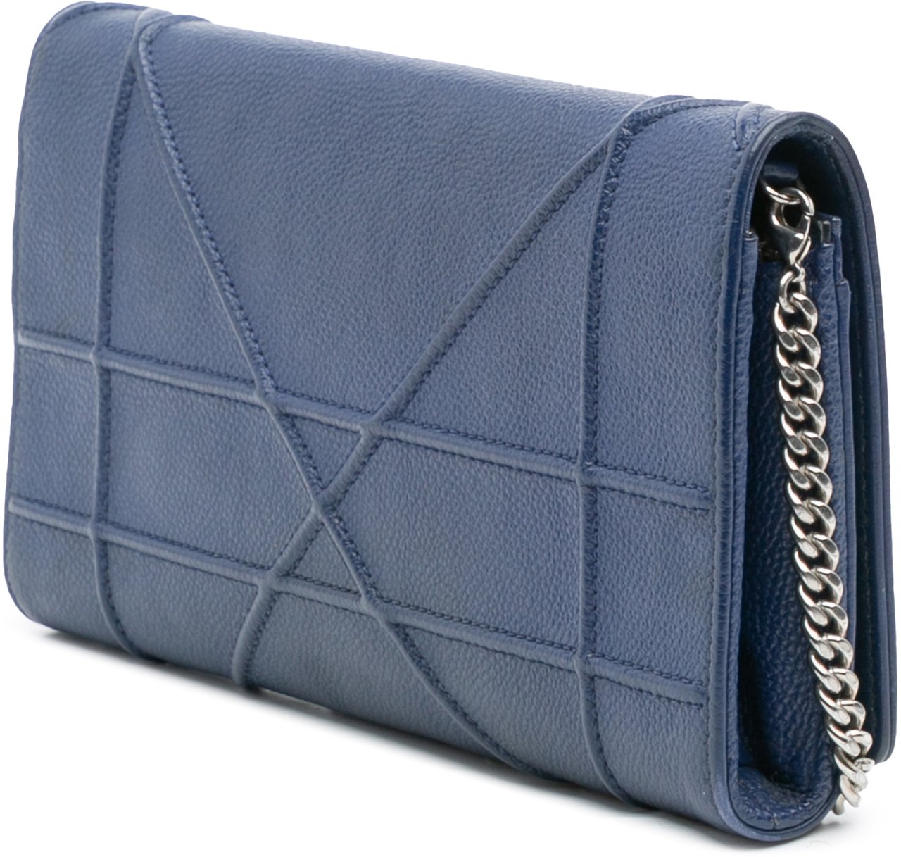 Dior Grained Calfskin Diorama Croisiere Wallet on Chain Blauw