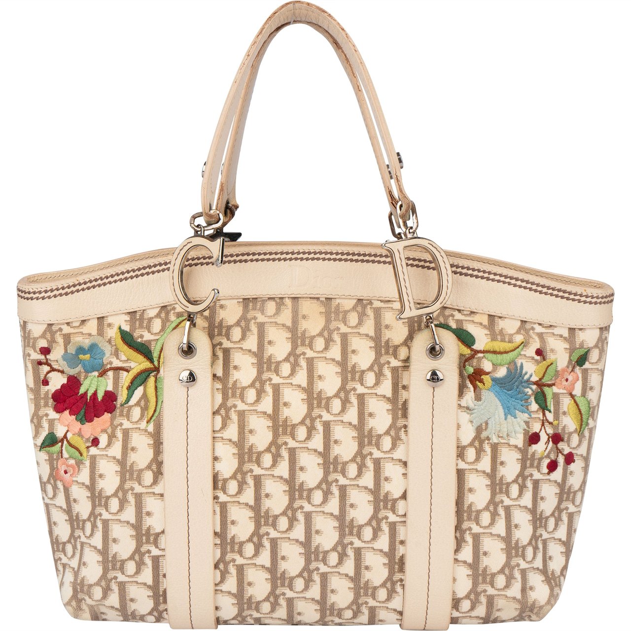 Dior Christian Dior Trotter Monogram Floral Handbag Beige