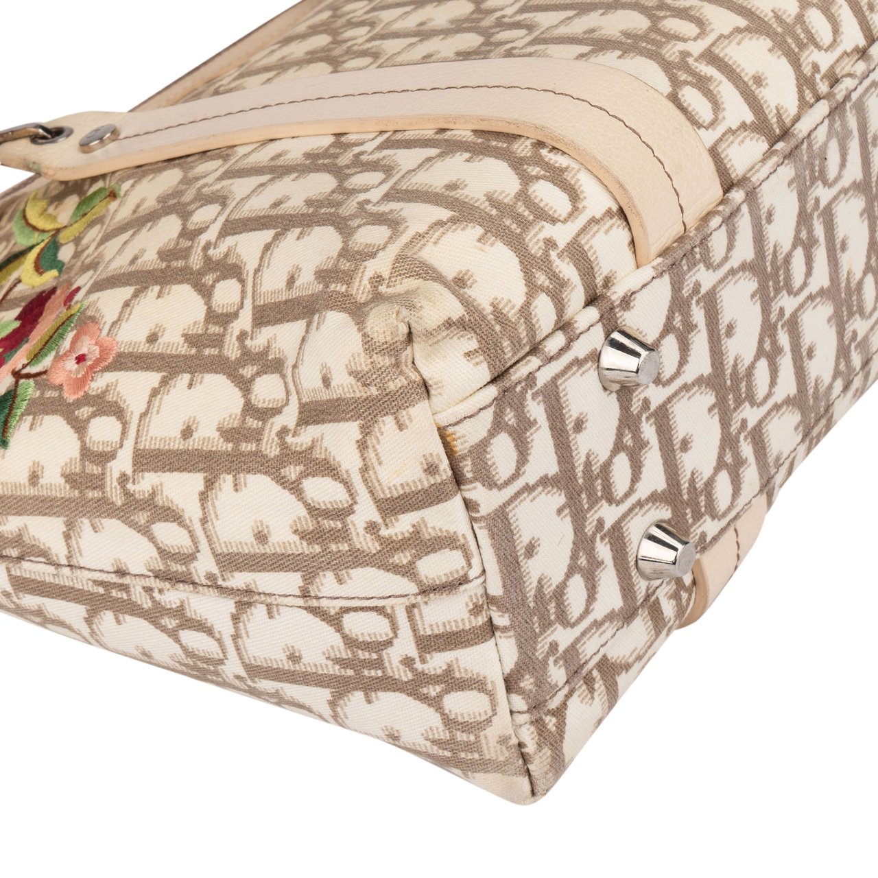 Dior Christian Dior Trotter Monogram Floral Handbag Beige