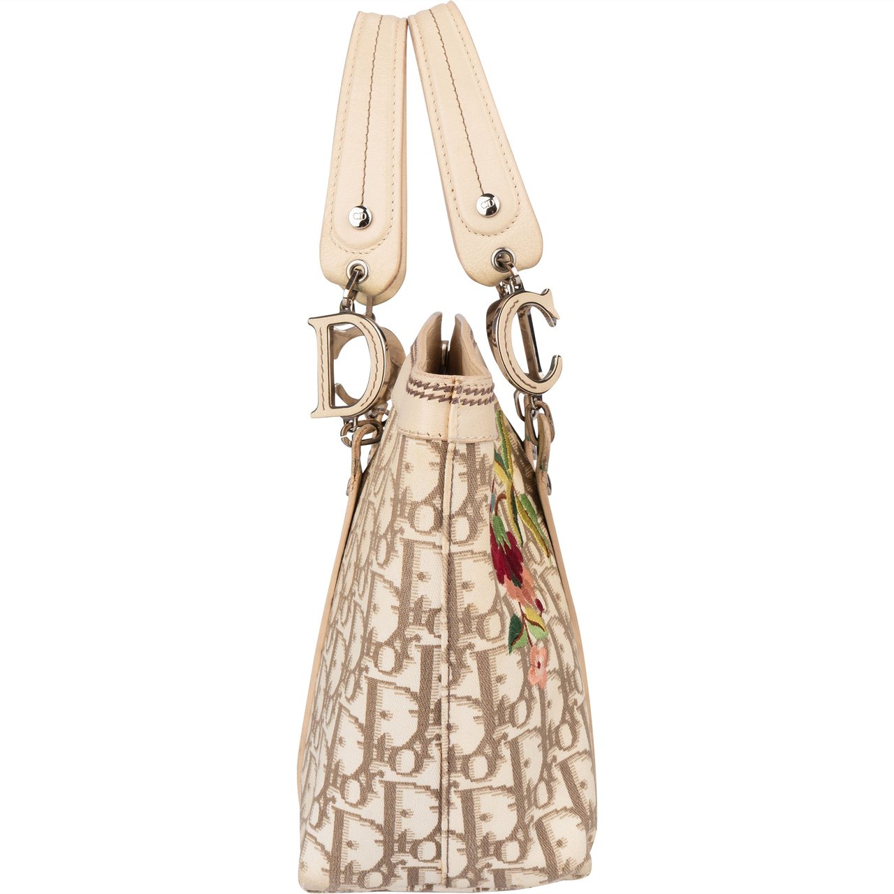Dior Christian Dior Trotter Monogram Floral Handbag Beige