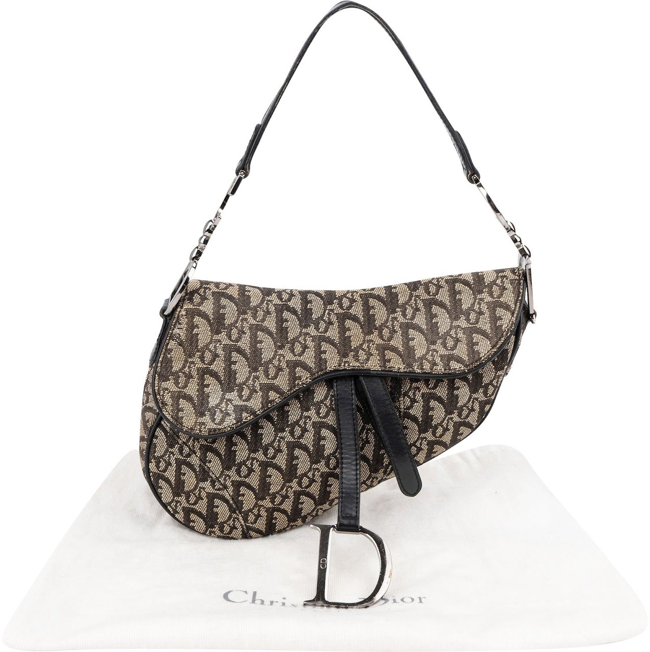 Dior Christian Dior Oblique Jacquard Saddle Shoulder Bag Bruin