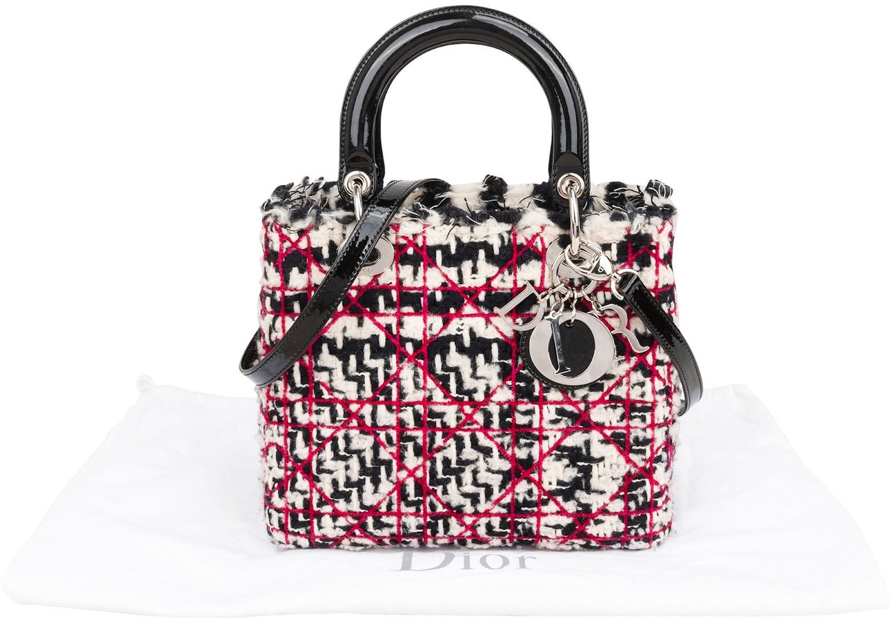 Dior Multicolor Tweed Lady Dior Handbag Zwart