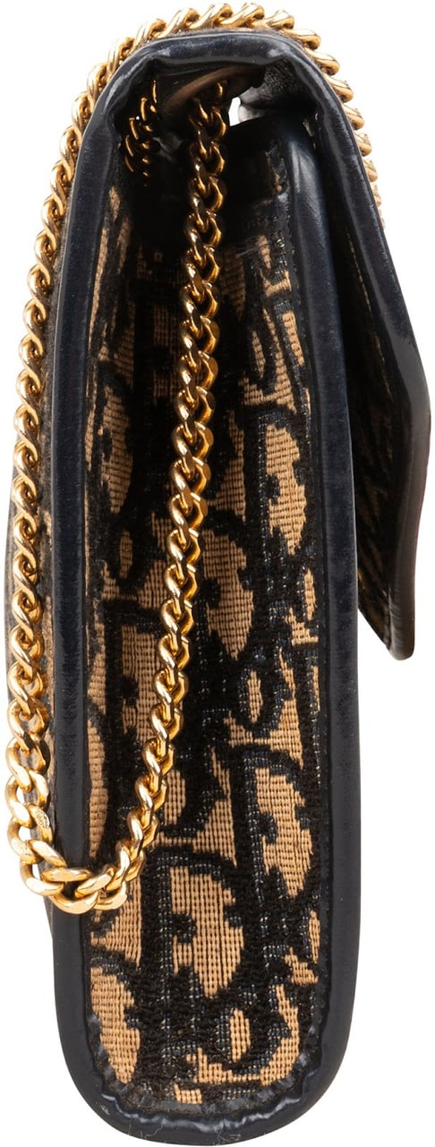 Dior Christian Dior Trotter Monogram Canvas Vintage Envelope Flap Shoulder Bag Blauw