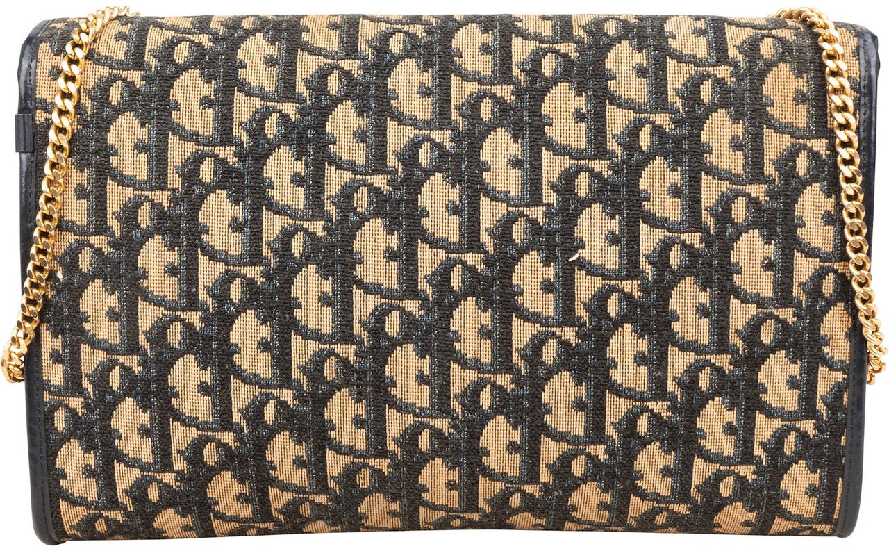 Dior Christian Dior Trotter Monogram Canvas Vintage Envelope Flap Shoulder Bag Blauw