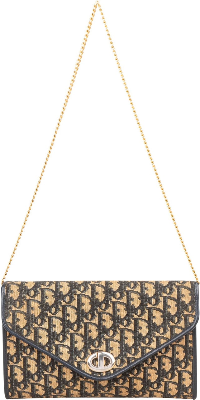 Dior Christian Dior Trotter Monogram Canvas Vintage Envelope Flap Shoulder Bag Blauw