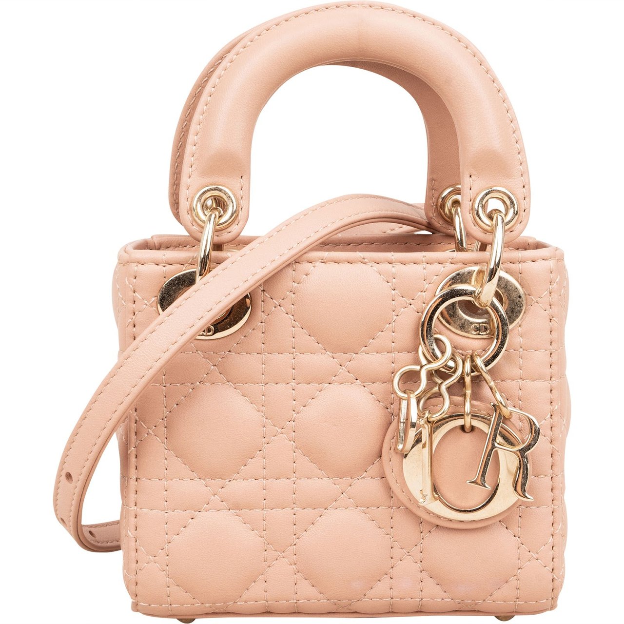 Dior Christian Dior Quilted Lambskin Mini Lady Dior Crossbody Handbag Roze