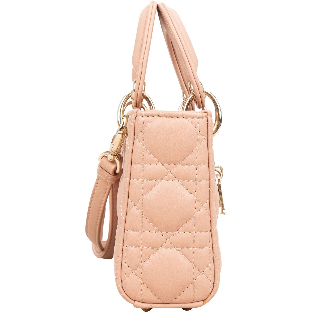 Dior Christian Dior Quilted Lambskin Mini Lady Dior Crossbody Handbag Roze