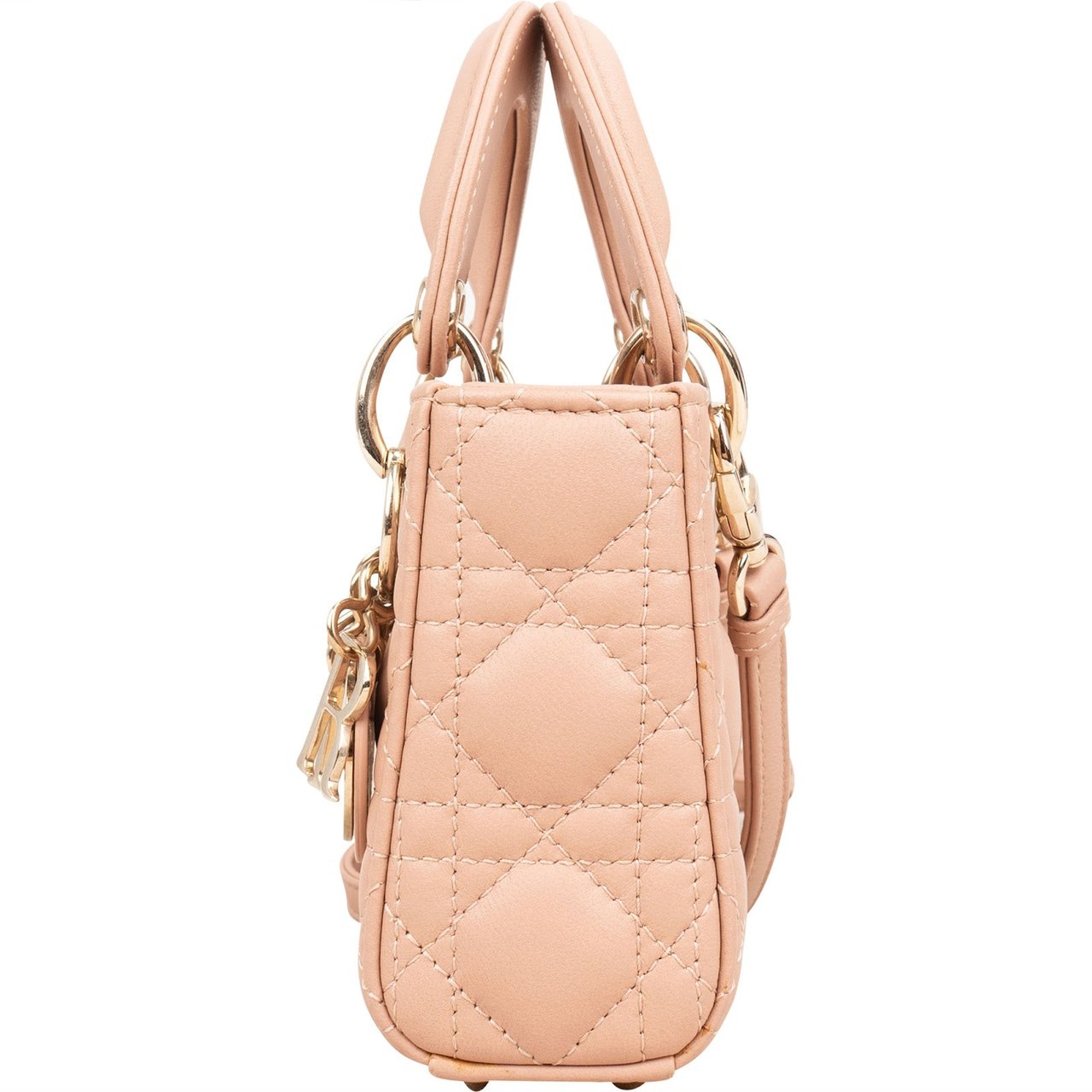 Dior Christian Dior Quilted Lambskin Mini Lady Dior Crossbody Handbag Roze
