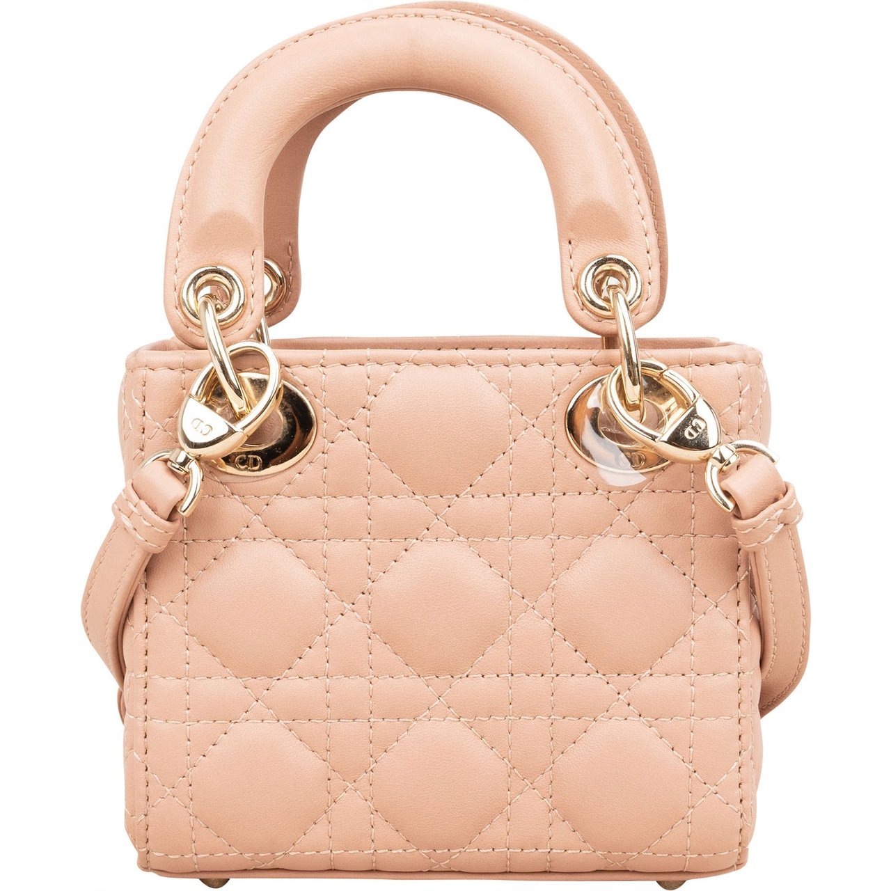 Dior Christian Dior Quilted Lambskin Mini Lady Dior Crossbody Handbag Roze