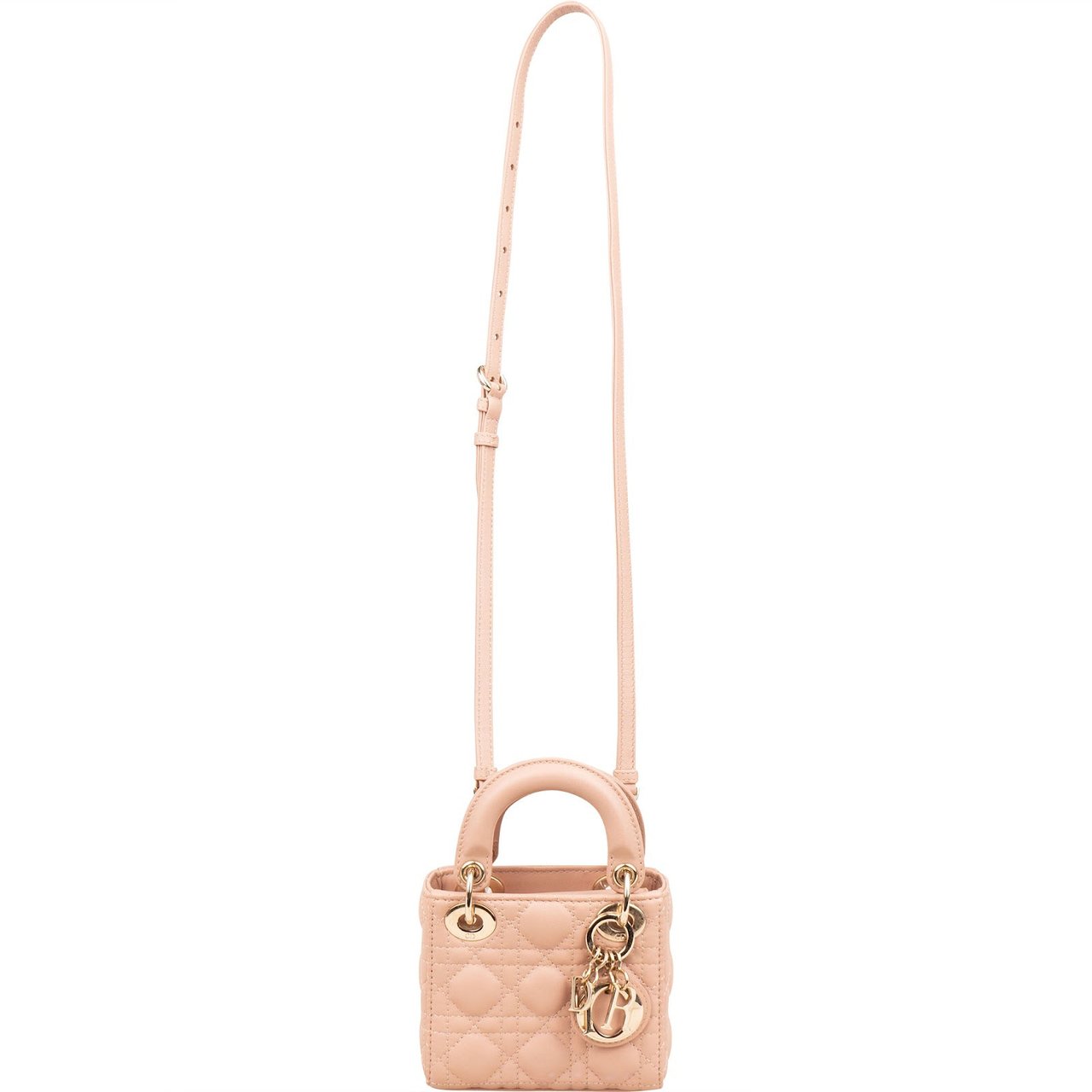 Dior Christian Dior Quilted Lambskin Mini Lady Dior Crossbody Handbag Roze