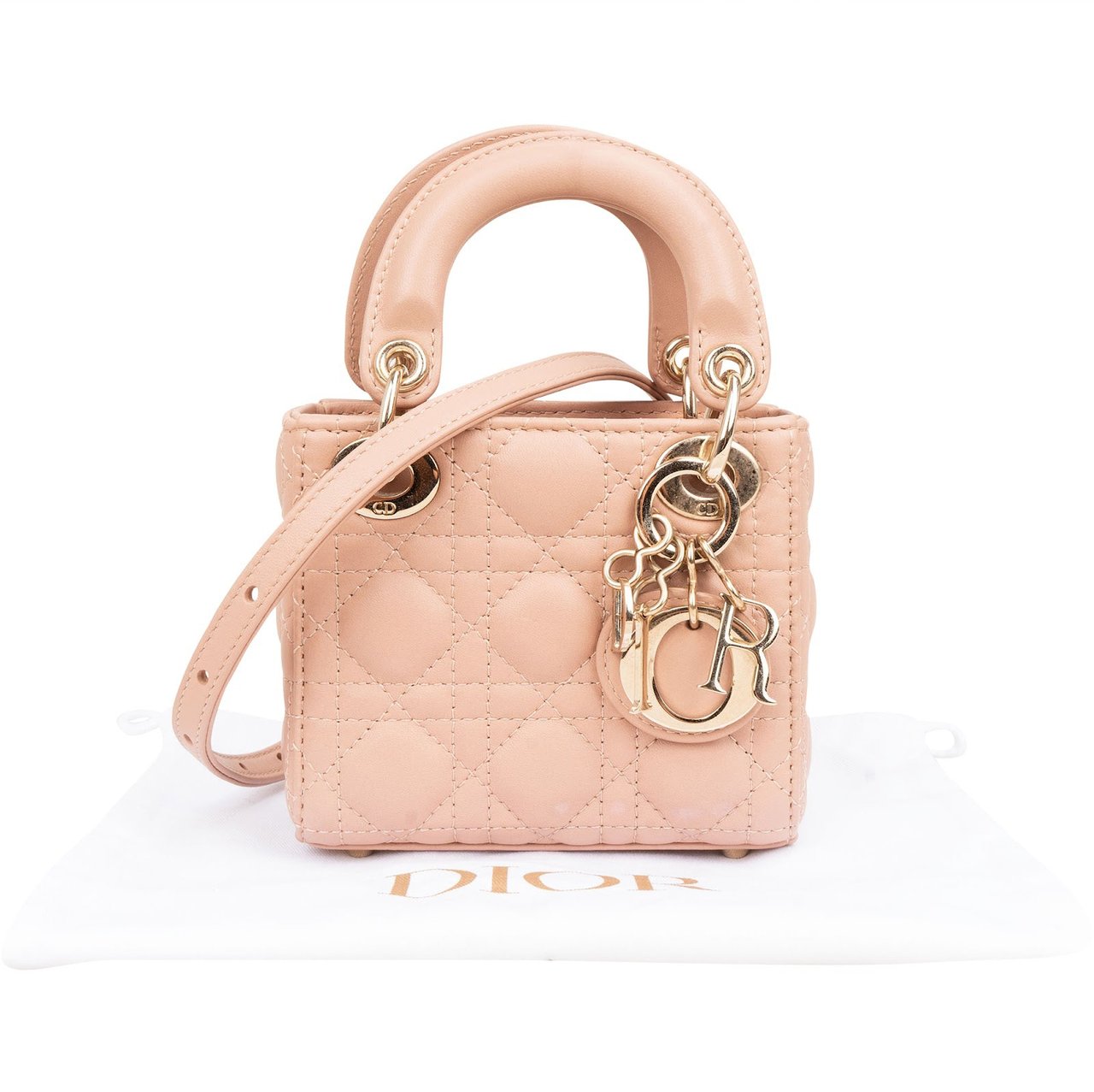 Dior Christian Dior Quilted Lambskin Mini Lady Dior Crossbody Handbag Roze