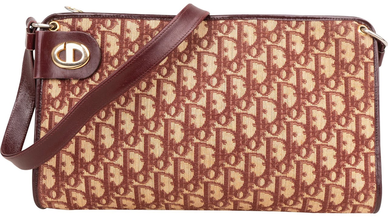 Dior Christian Dior Trotter Monogram Canvas Shoulder Bag Bruin