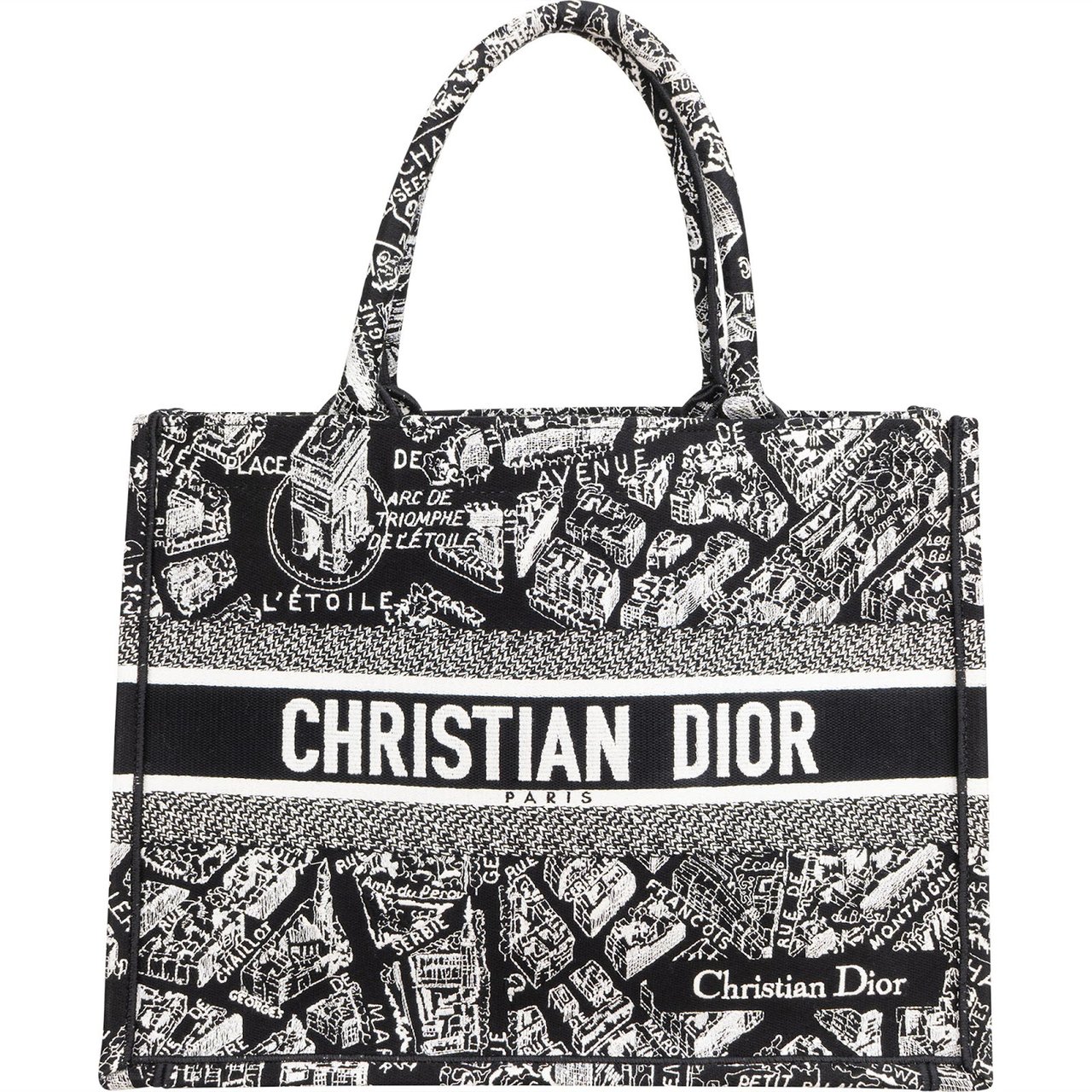 Dior Christian Dior Trotter Monogram Jacquard Mayu Embroidered Plan de Paris Book Tote Handbag Zwart