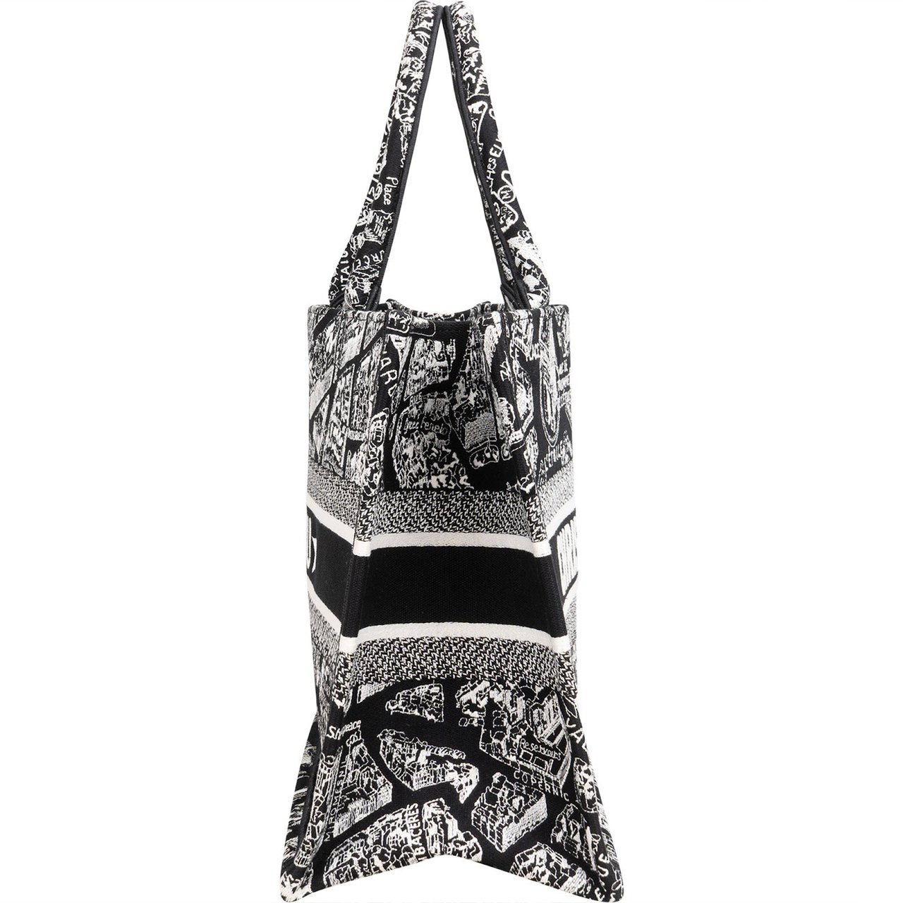 Dior Christian Dior Trotter Monogram Jacquard Mayu Embroidered Plan de Paris Book Tote Handbag Zwart