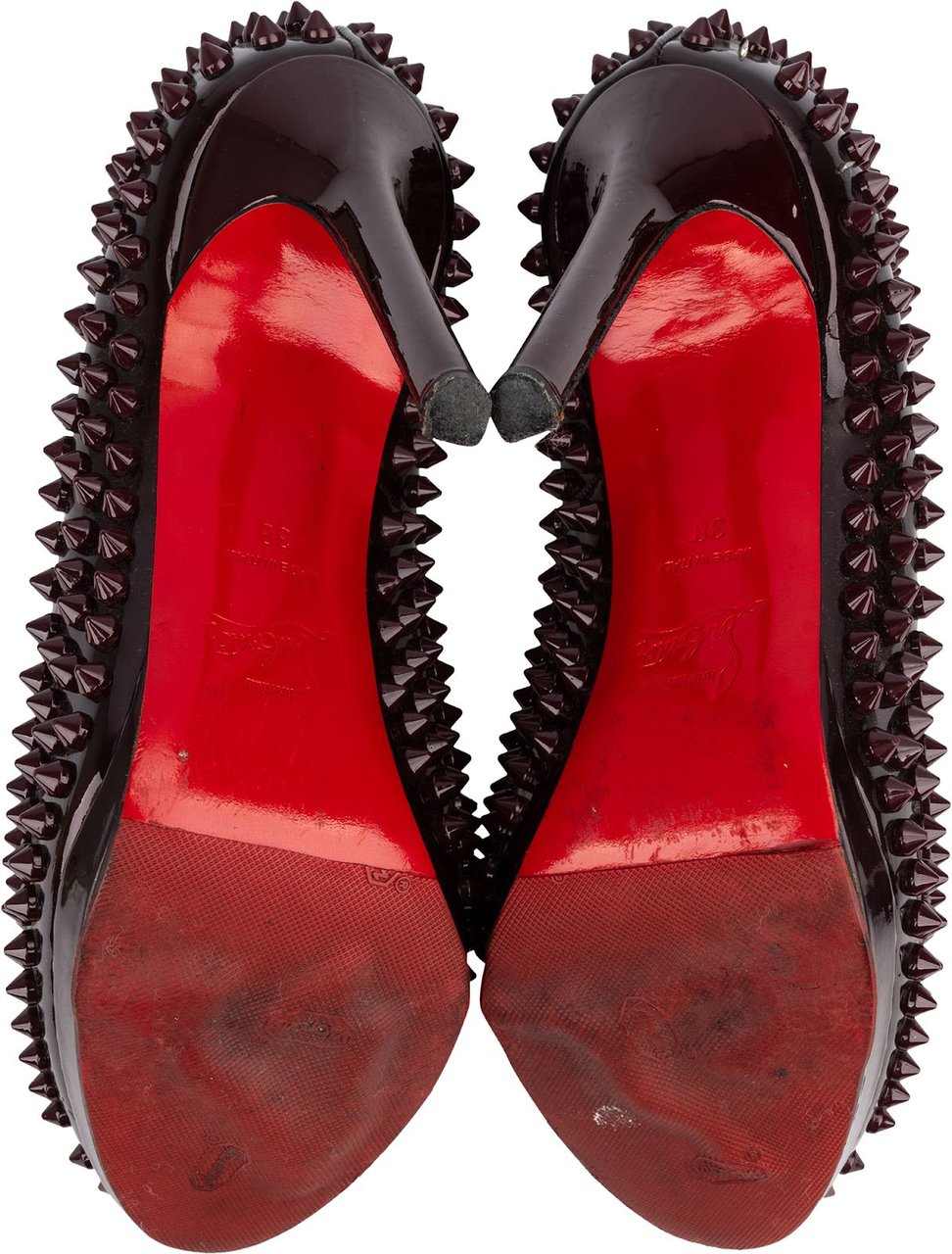 Dior Christian Louboutin Burgundy Patent Leather Alti Spikes Pumps (38) Maroon