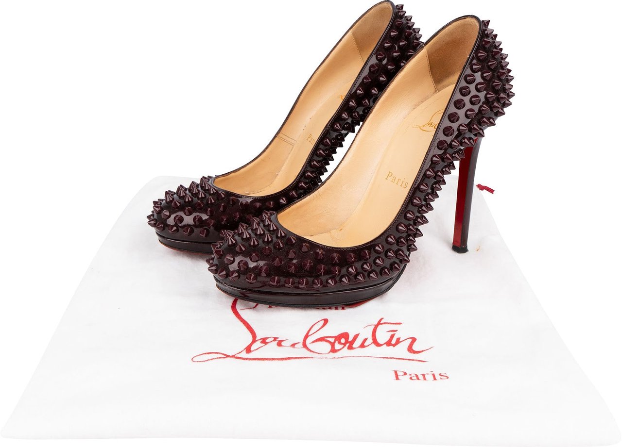Dior Christian Louboutin Burgundy Patent Leather Alti Spikes Pumps (38) Maroon