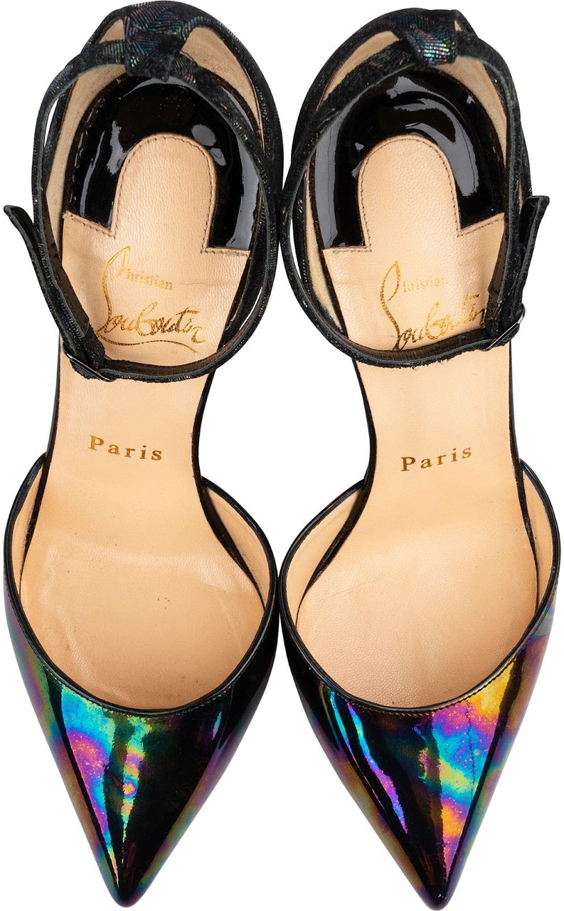 Dior Christian Louboutin Multicolor Iridescent Patent Leather Ankle Strap Pumps (35,5) Zwart