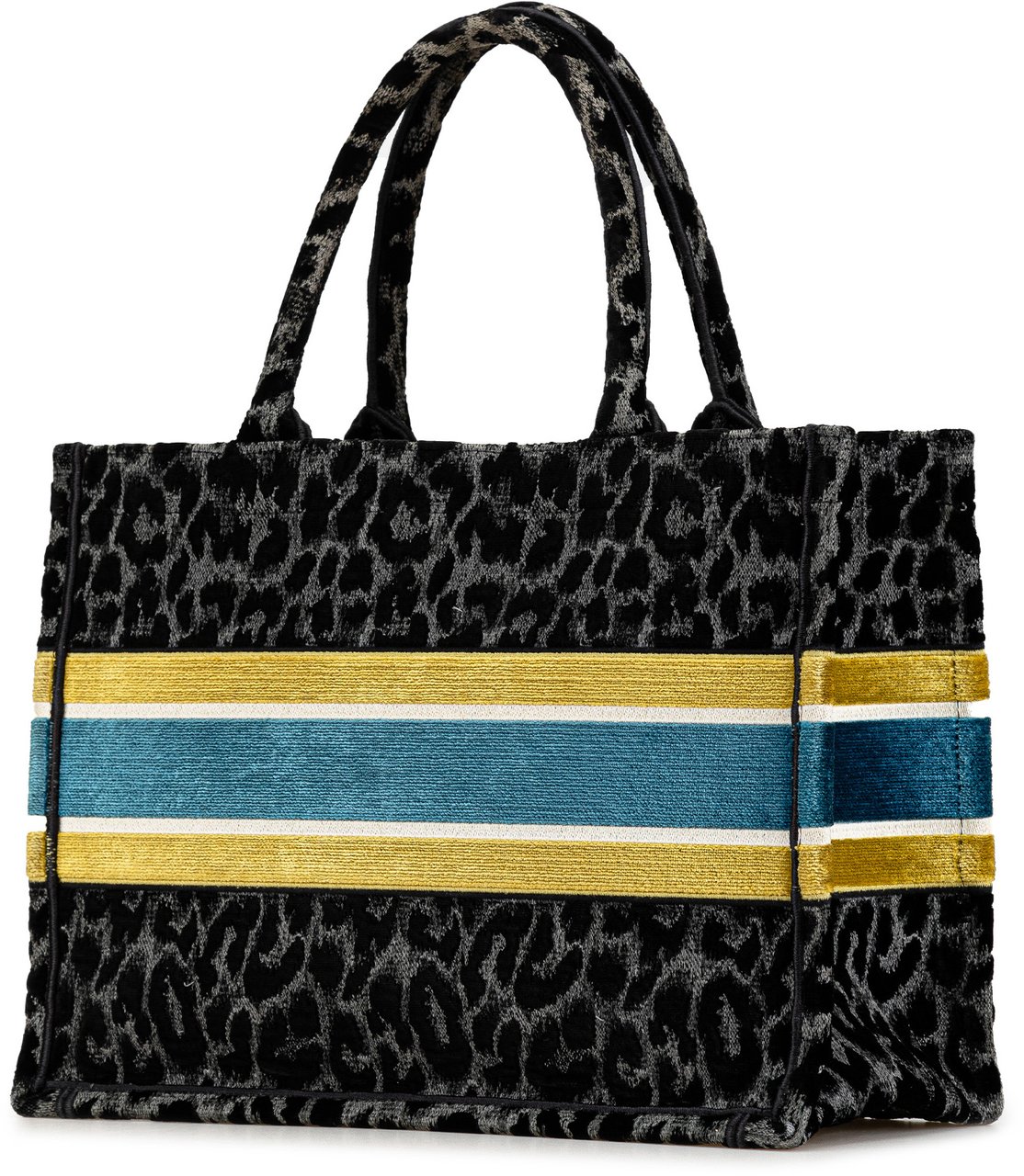 Dior Mizza Medium Embroidered Canvas Leopard Book Tote Zwart