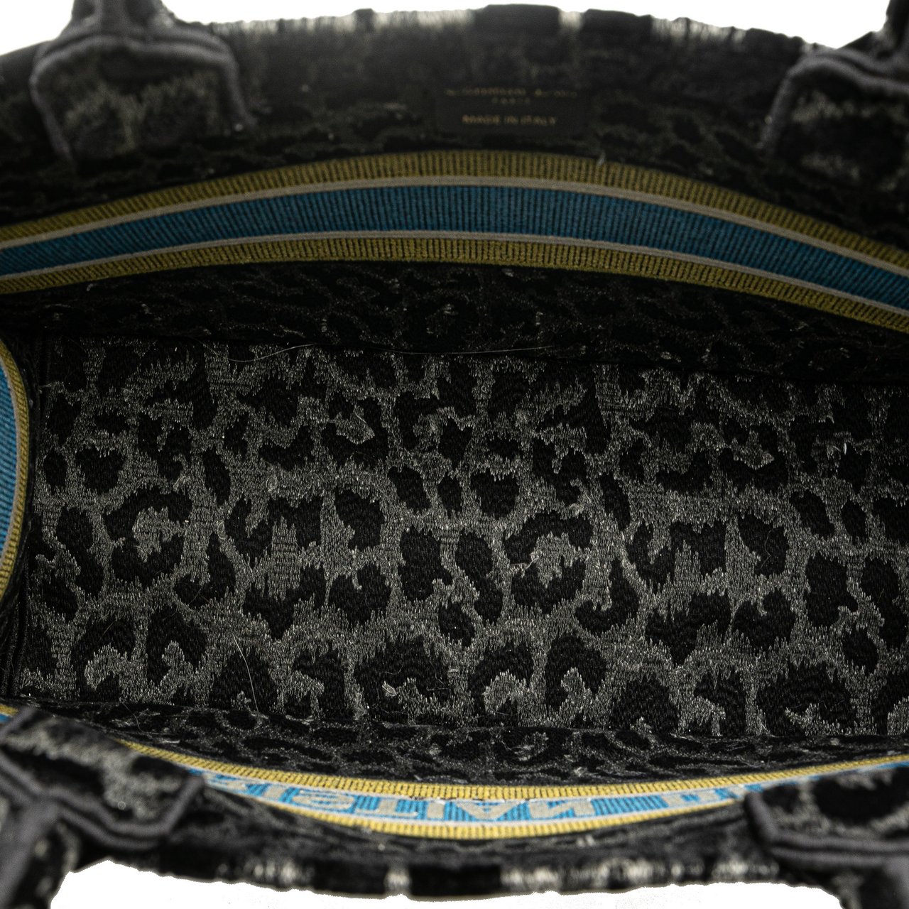 Dior Mizza Medium Embroidered Canvas Leopard Book Tote Zwart