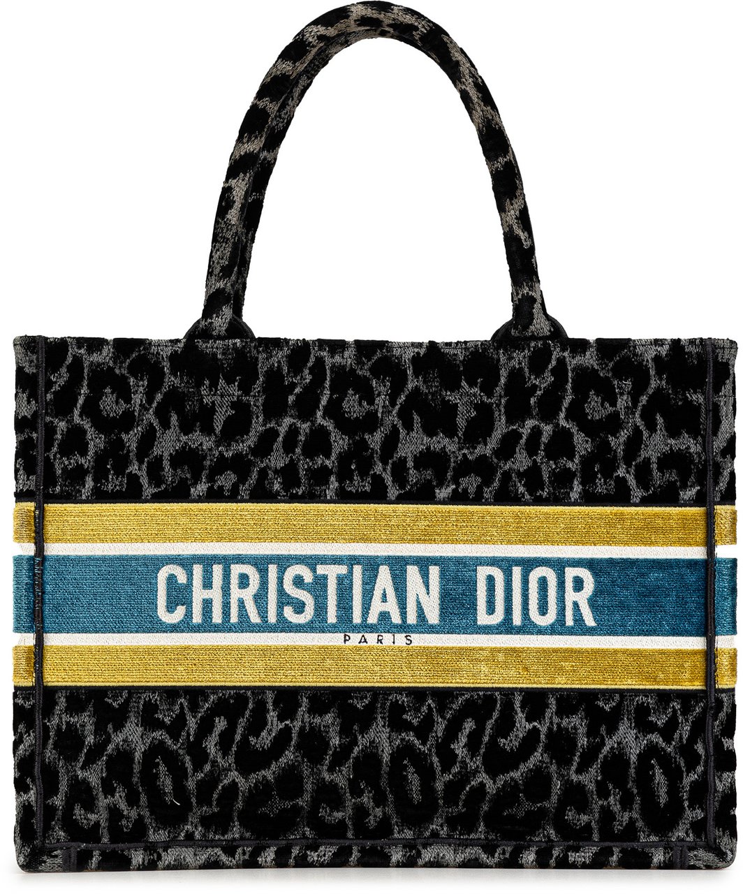 Dior Mizza Medium Embroidered Canvas Leopard Book Tote Zwart