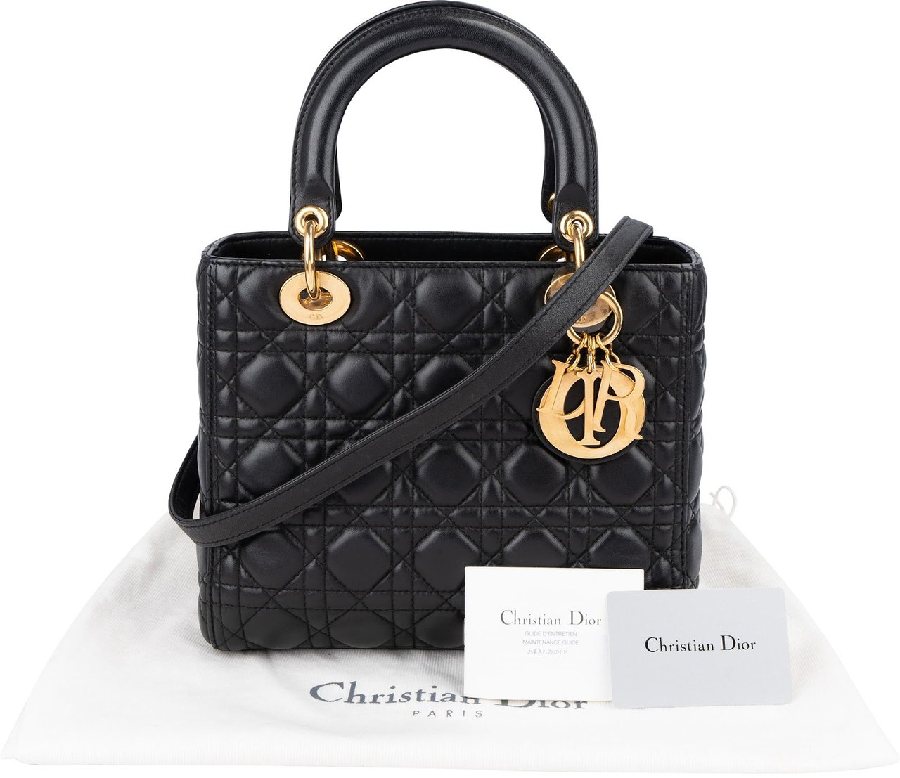 Dior Christian Dior Quilted Lambskin Lady Dior Handbag Zwart