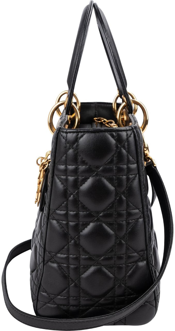 Dior Christian Dior Quilted Lambskin Lady Dior Handbag Zwart