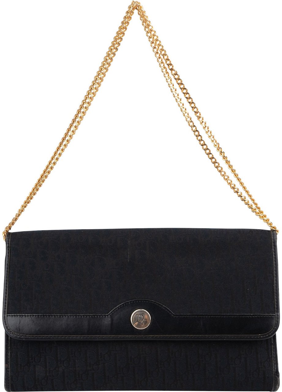 Dior Christian Dior Oblique Monogram Vintage Single Flap Shoulder Bag Zwart