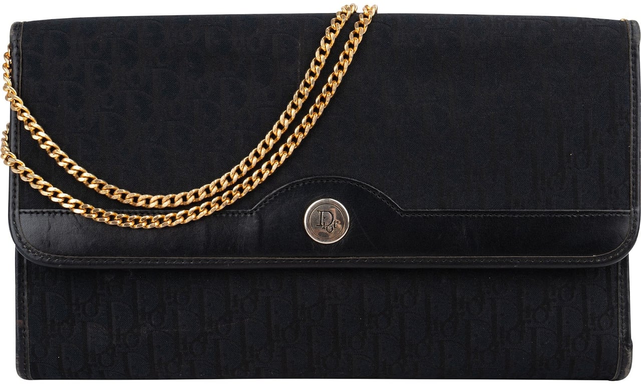 Dior Christian Dior Oblique Monogram Vintage Single Flap Shoulder Bag Zwart