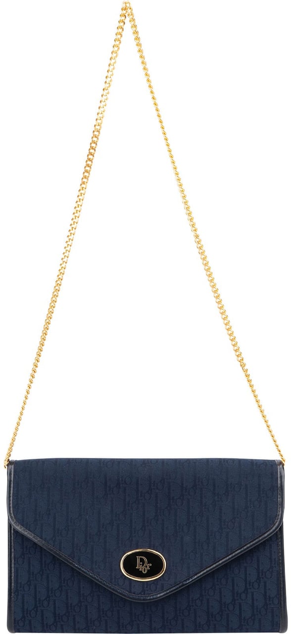 Dior Christian Dior Blue Oblique Monogram Single Enevelope Flap Shoulder Bag Navy