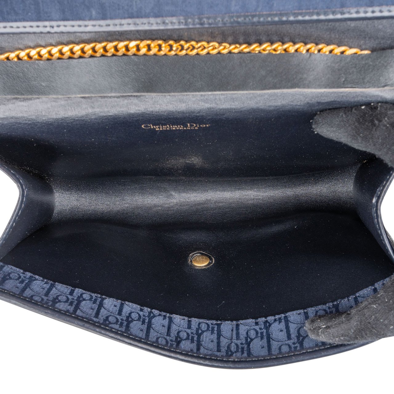 Dior Christian Dior Blue Oblique Monogram Single Enevelope Flap Shoulder Bag Navy