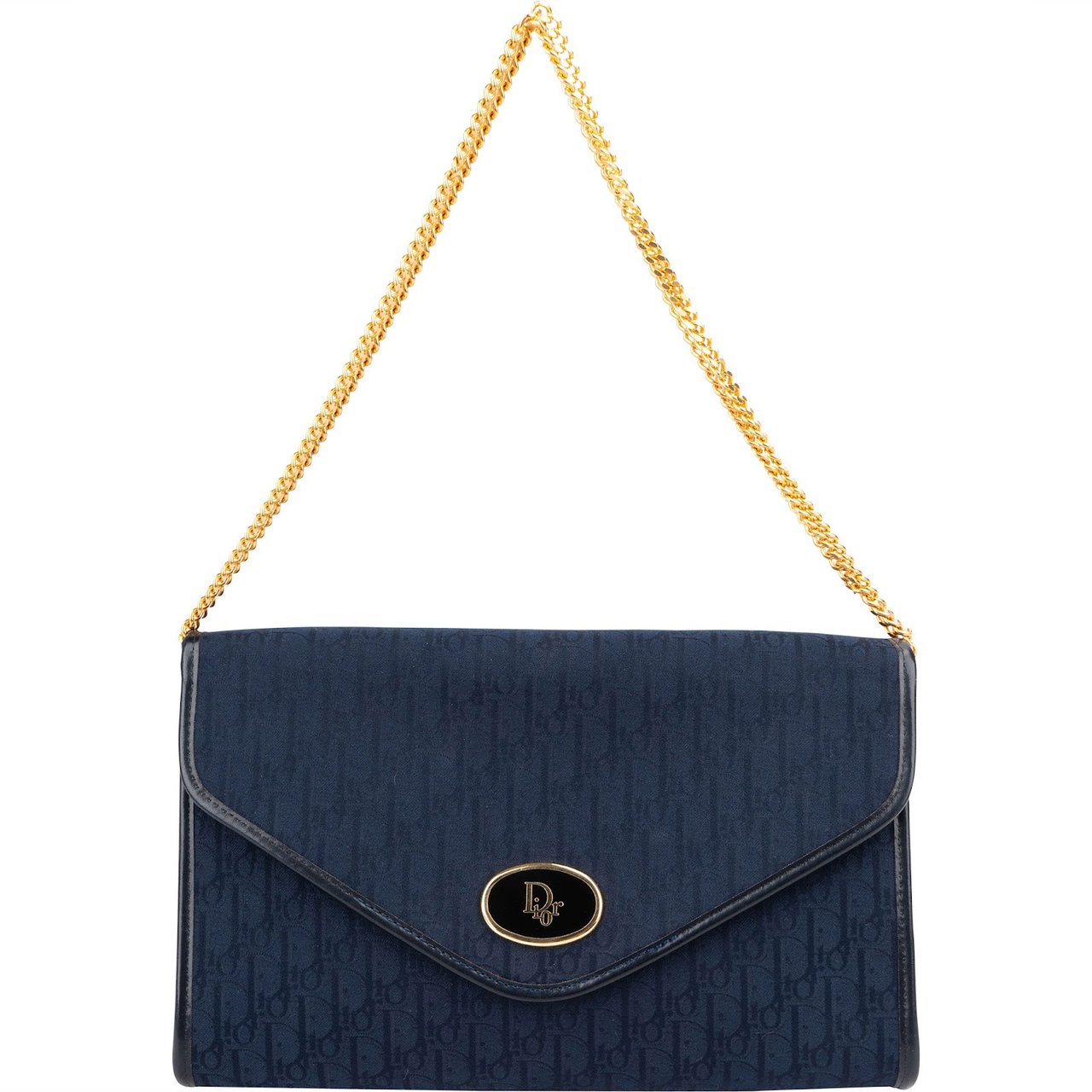 Dior Christian Dior Blue Oblique Monogram Single Enevelope Flap Shoulder Bag Navy