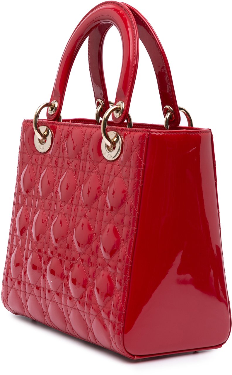 Dior Medium Patent Cannage Lady Dior Rood