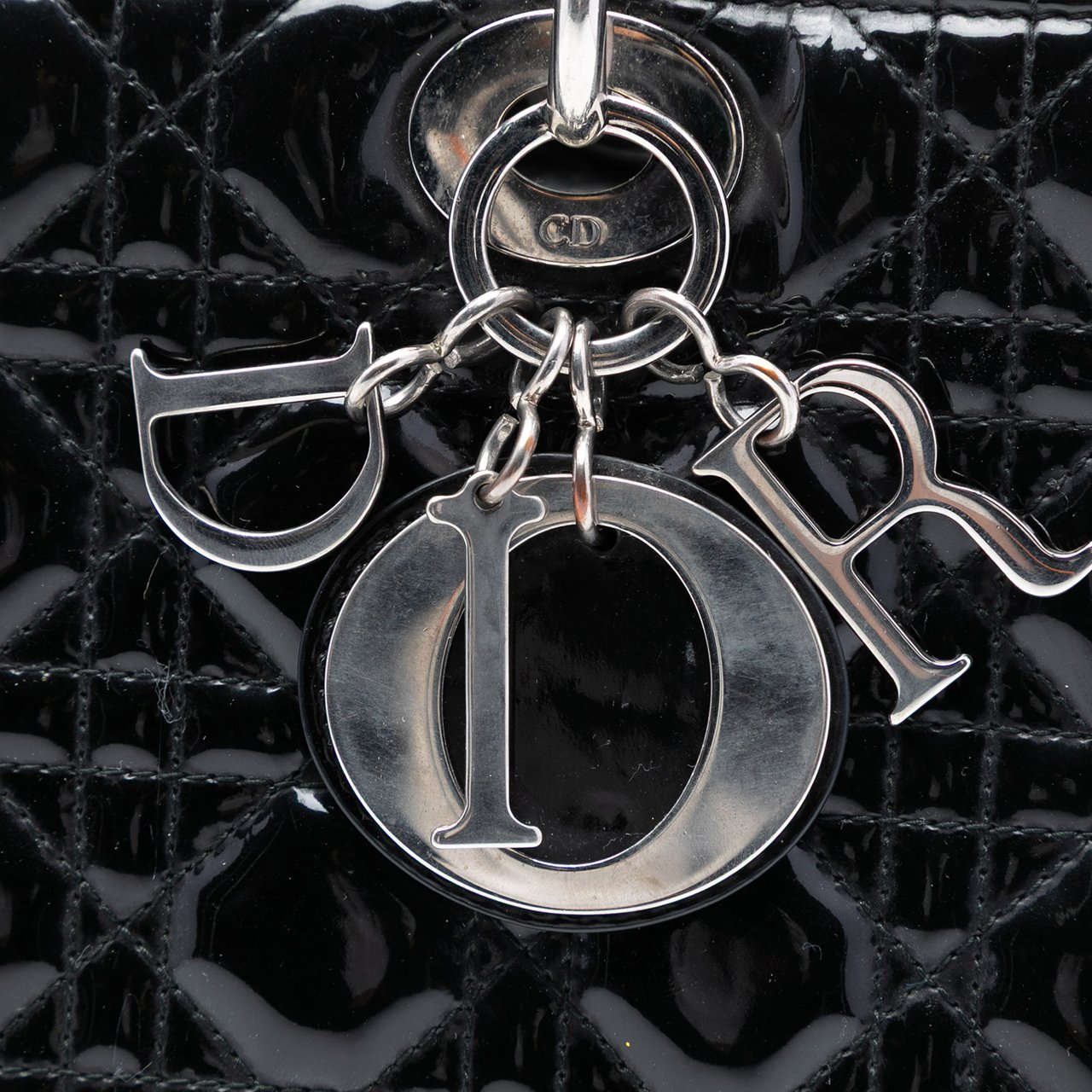 Dior Large Patent Cannage Lady Dior Zwart