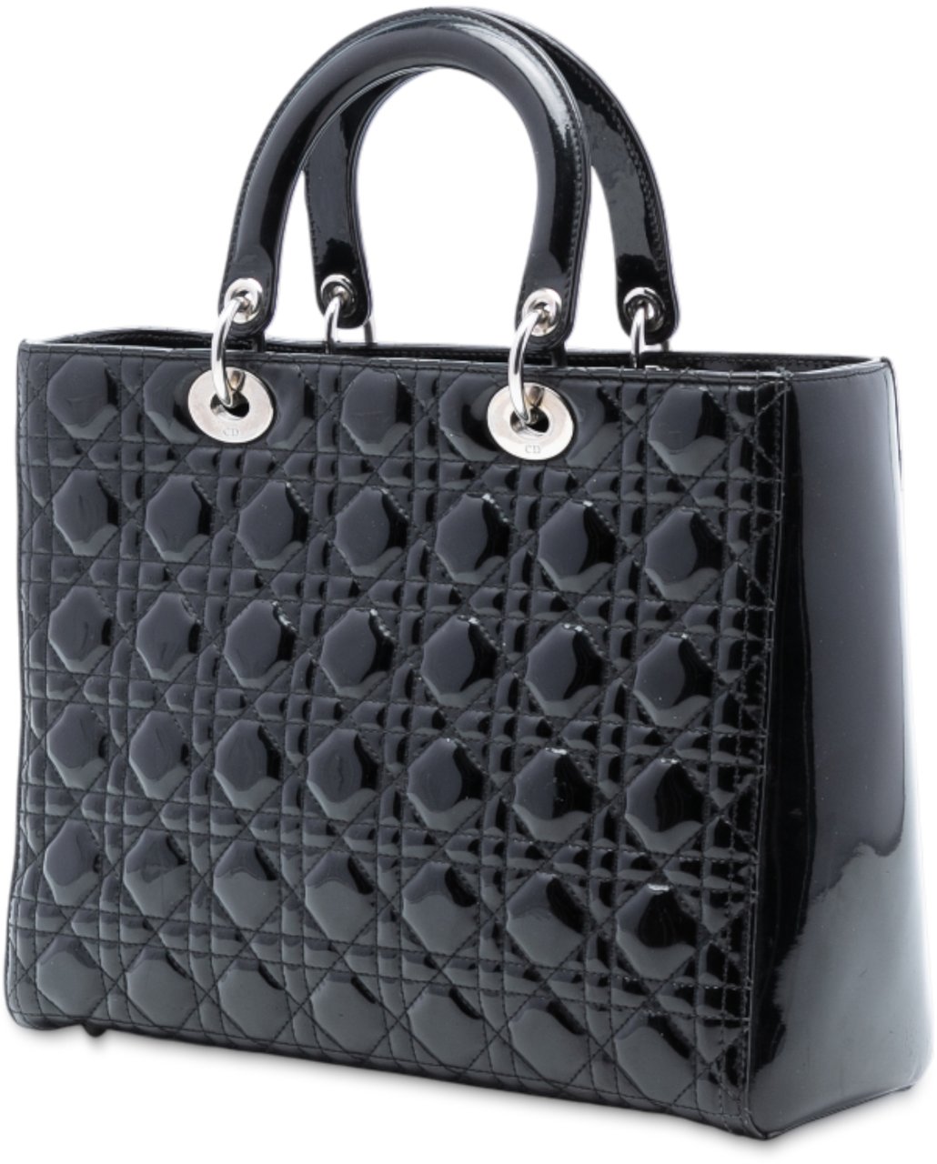 Dior Large Patent Cannage Lady Dior Zwart