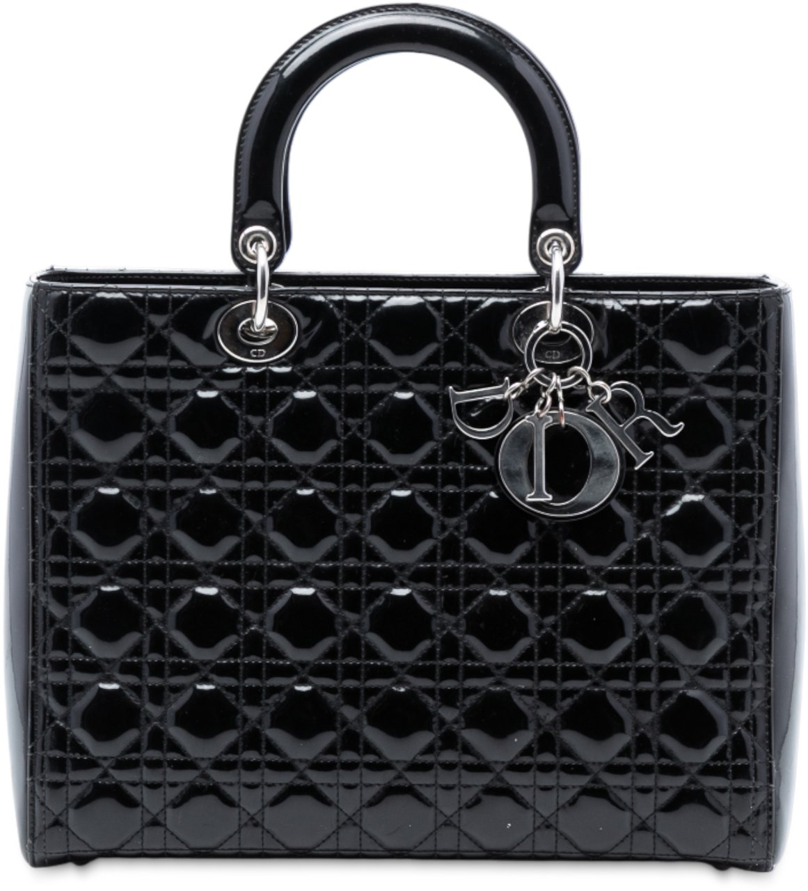 Dior Large Patent Cannage Lady Dior Zwart