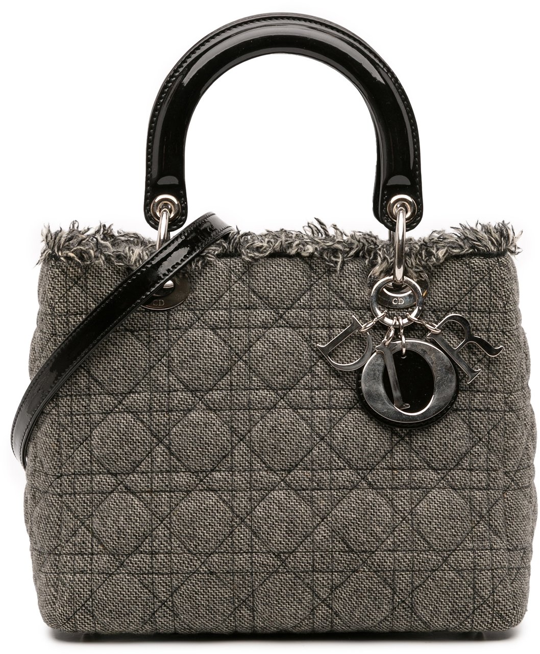 Dior Medium Tweed Cannage Lady Dior Grijs