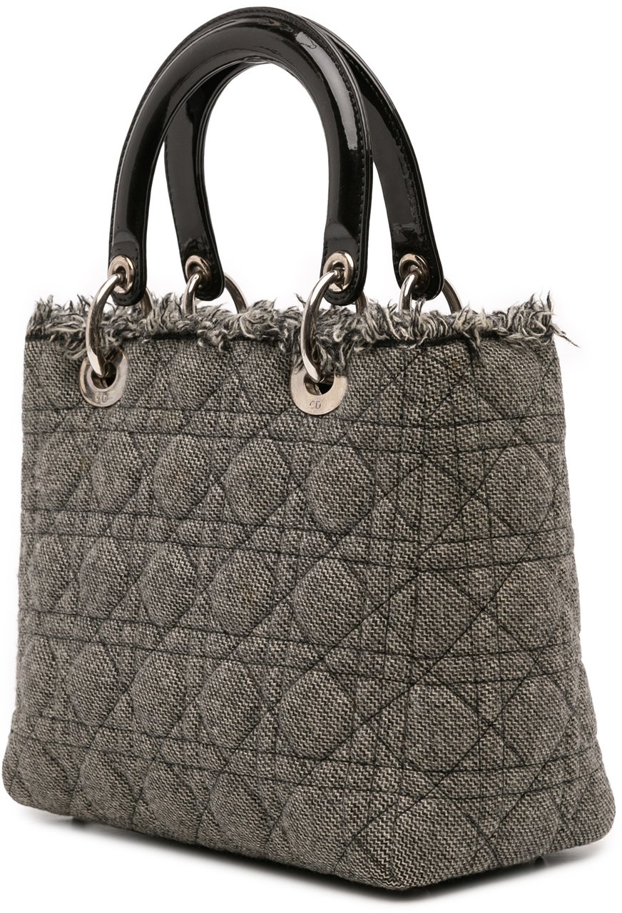Dior Medium Tweed Cannage Lady Dior Grijs
