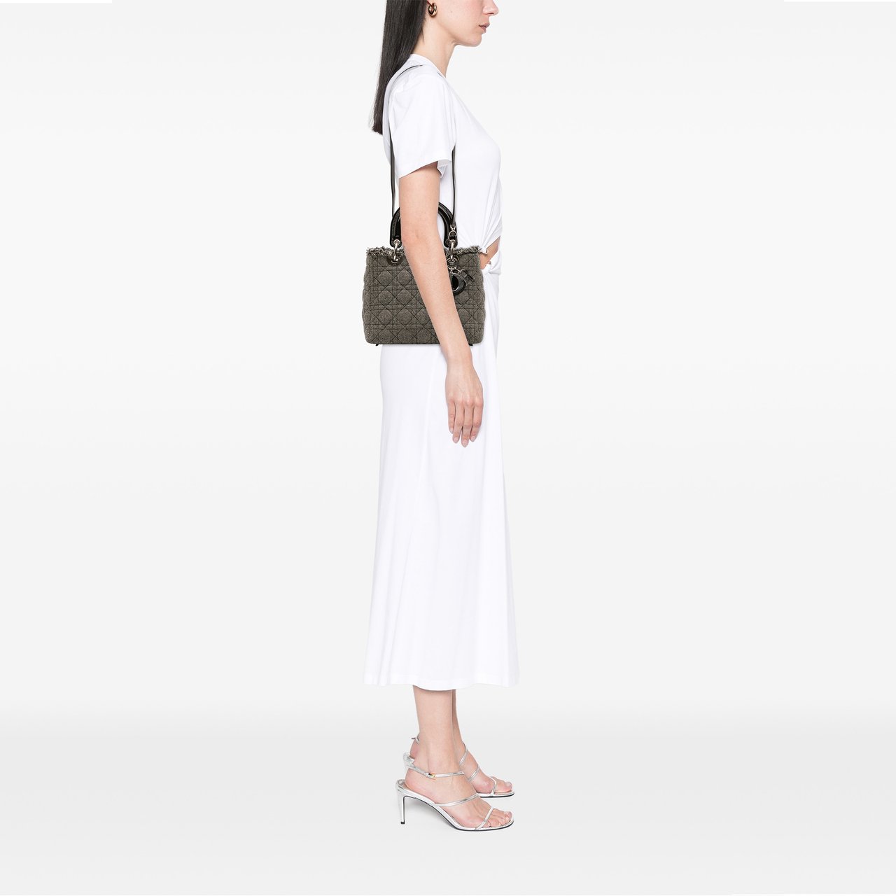 Dior Medium Tweed Cannage Lady Dior Grijs