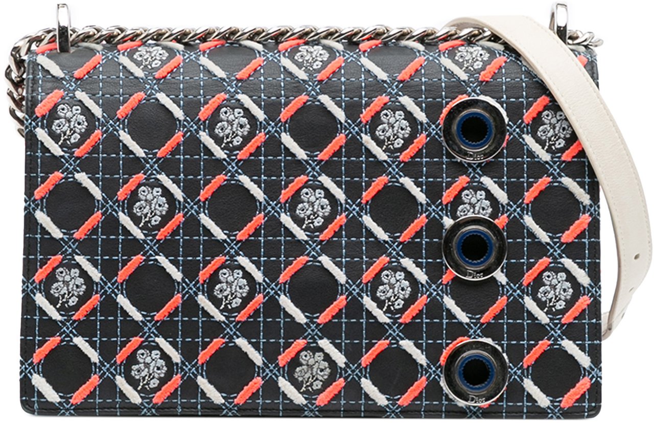 Dior Medium Calfskin Cannage Tufted Diorama Flap Zwart