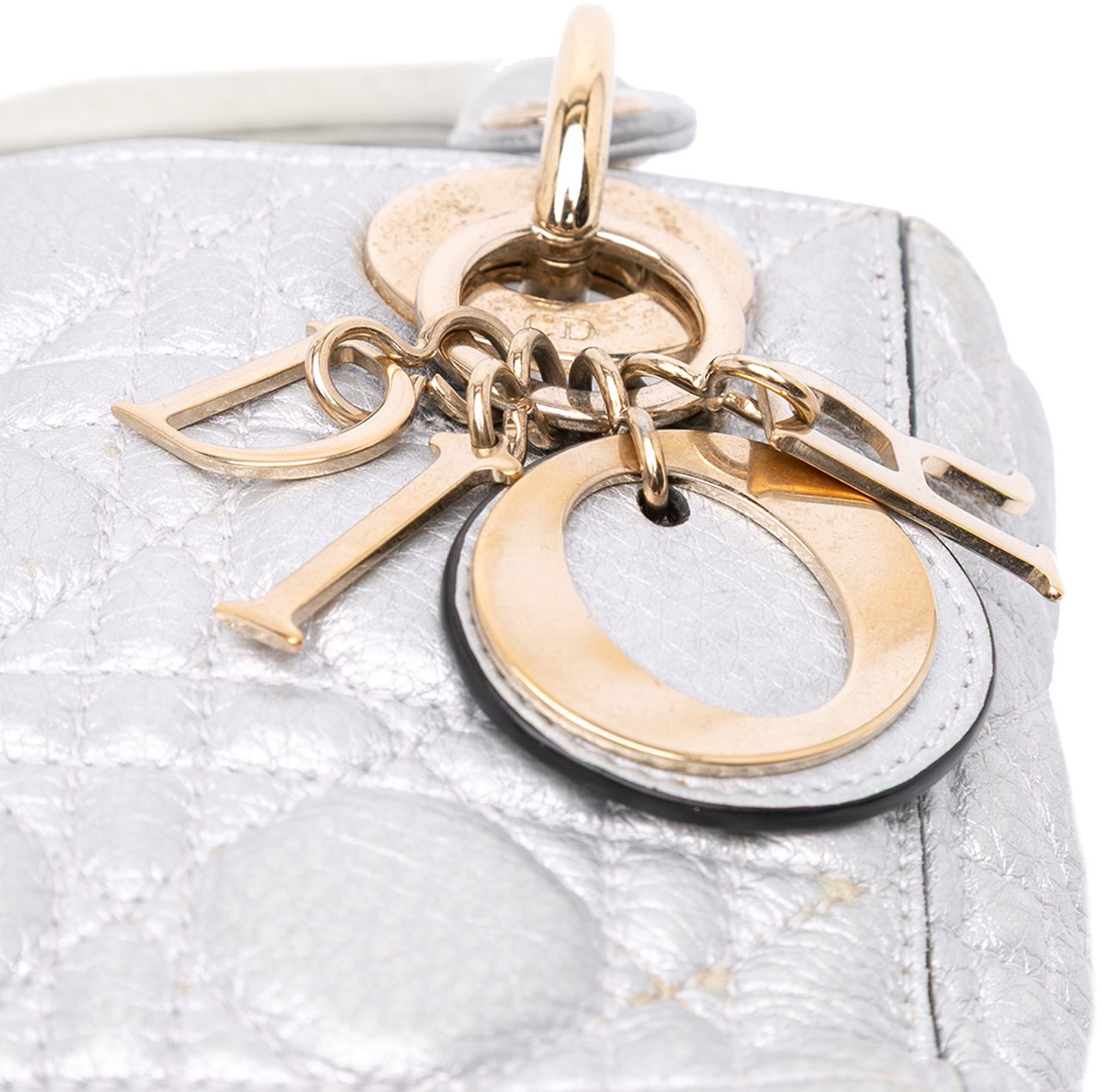Dior Mini Metallic Grained Calfskin Cannage Lady Dior Zilver