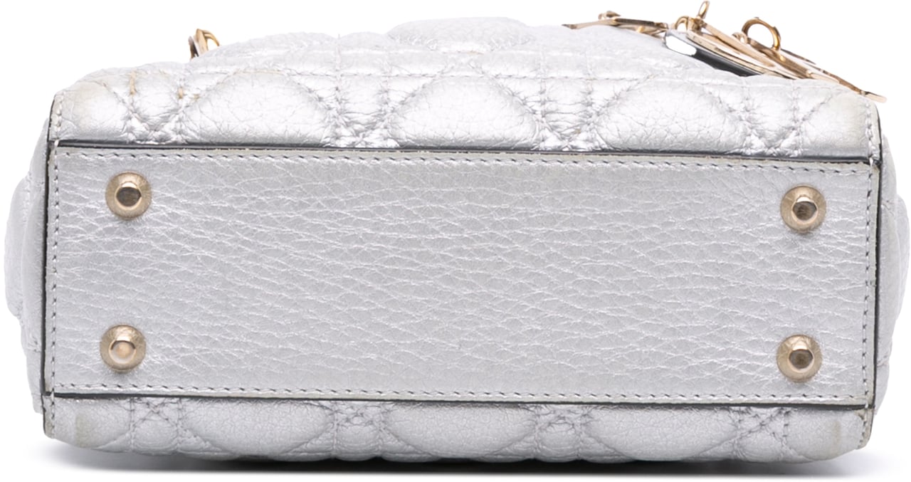 Dior Mini Metallic Grained Calfskin Cannage Lady Dior Zilver