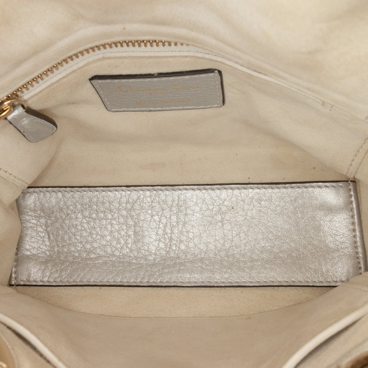 Dior Mini Metallic Grained Calfskin Cannage Lady Dior Zilver