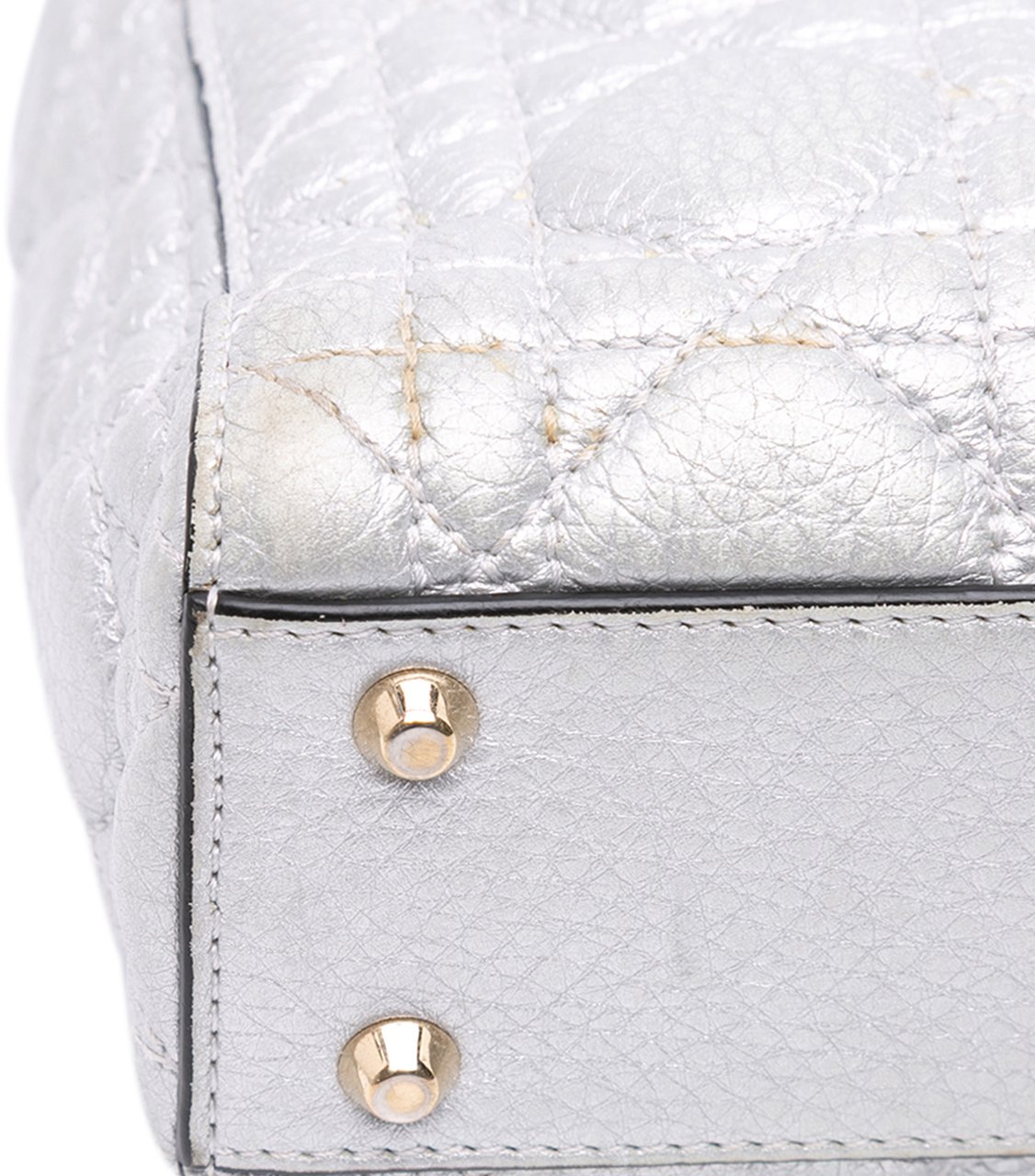 Dior Mini Metallic Grained Calfskin Cannage Lady Dior Zilver